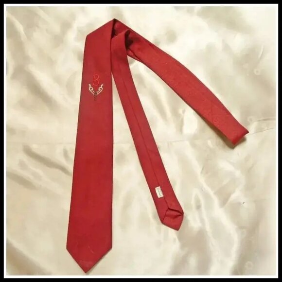 Vintage Monogram Necktie Initial B - RED Tie, 50s Skinny Thin Narrow Slim - Picture 4 of 10